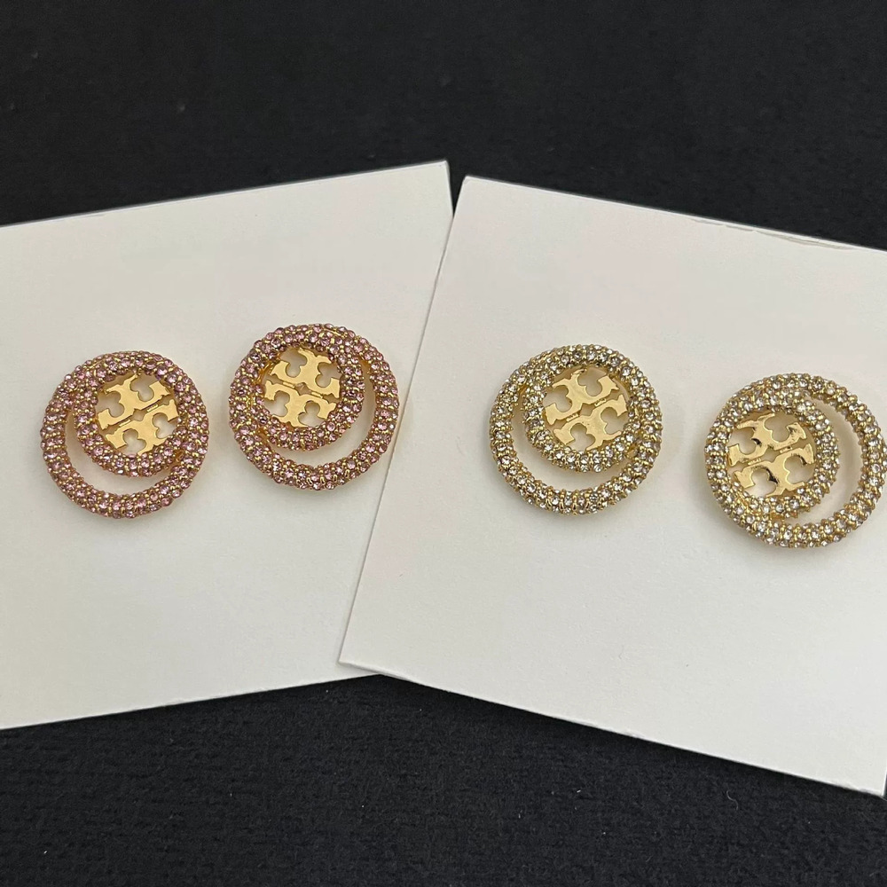 Tory Burch Hollow Round Full Diamond Stud Earrings